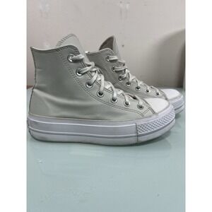 Converse Leather Platform High Top White Women 7 Chunky Sneaker Egret